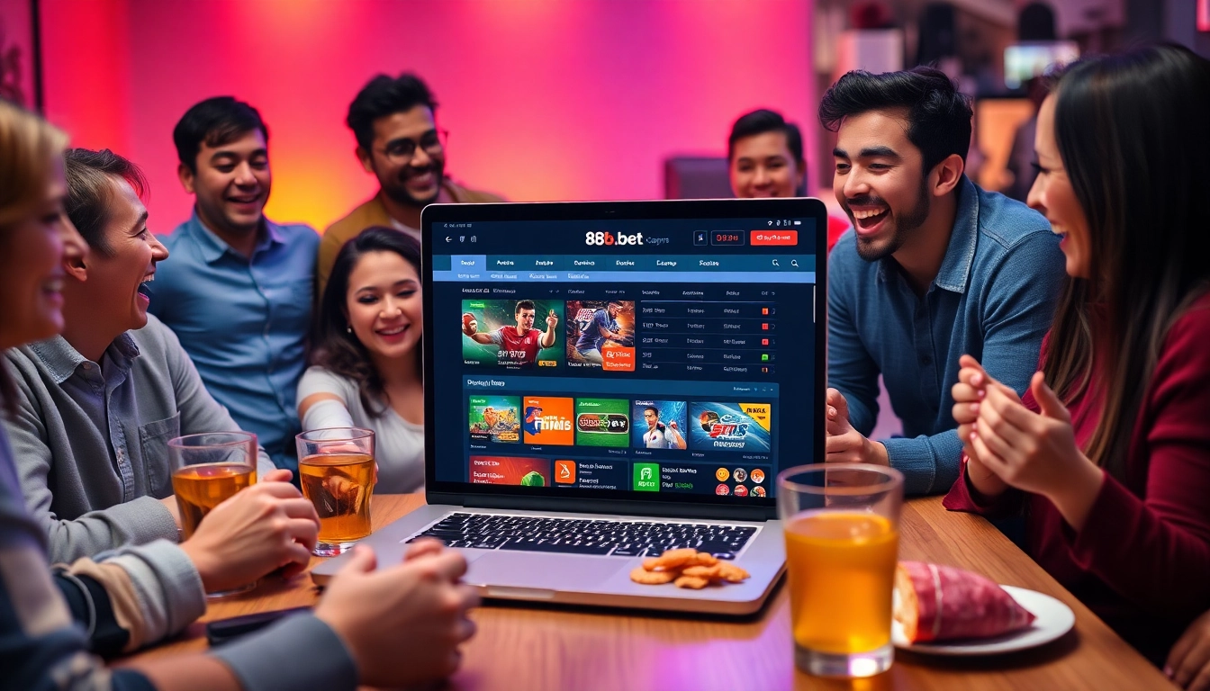 Engaged users exploring the vibrant features of 888b.bet in an inviting gaming atmosphere.