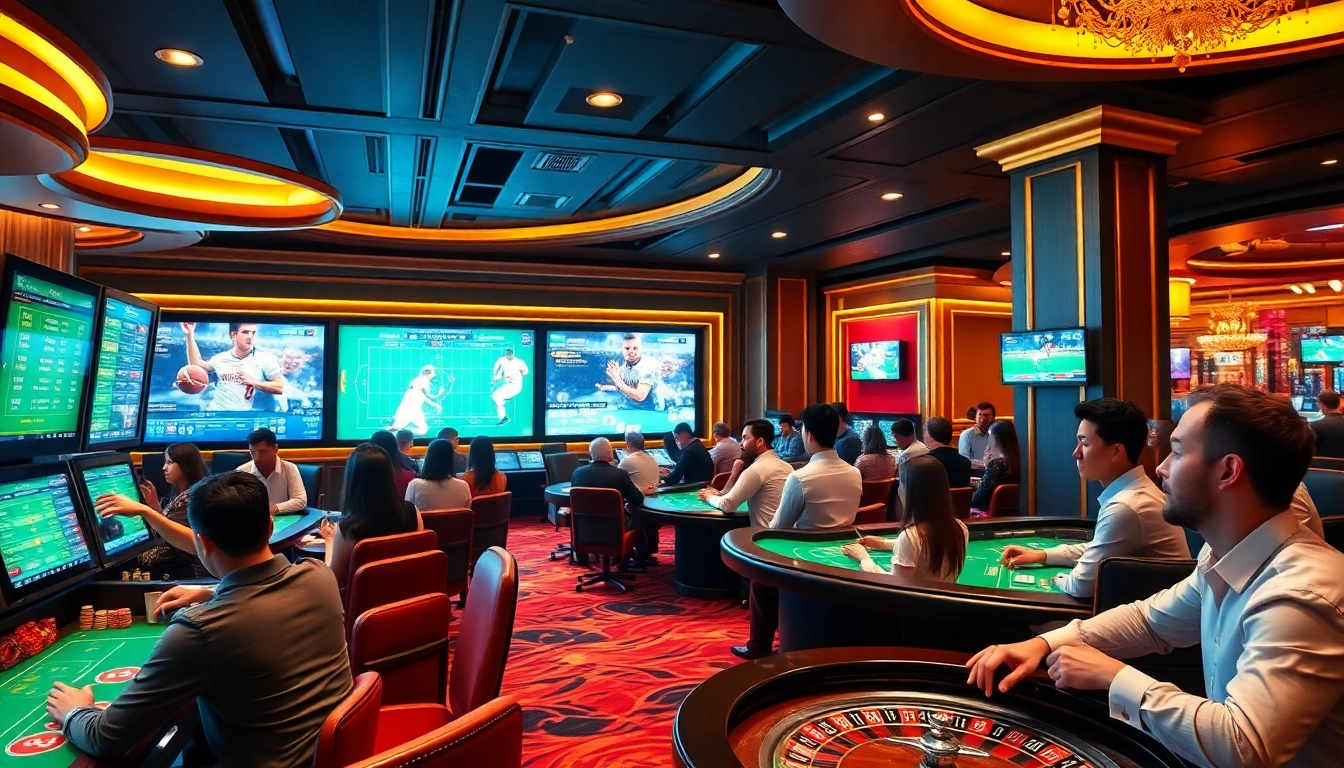 Engaging online gambling scene portraying players enjoying live games at okvipwin.live with vibrant casino ambiance.