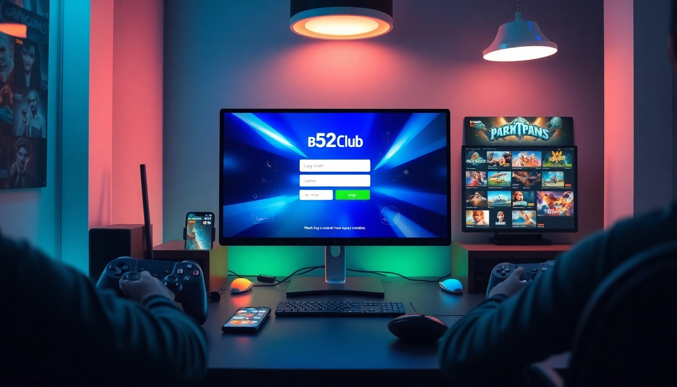 Login screen for đăng nhập b52club featuring vibrant graphics and a friendly user interface in a modern gaming setup.