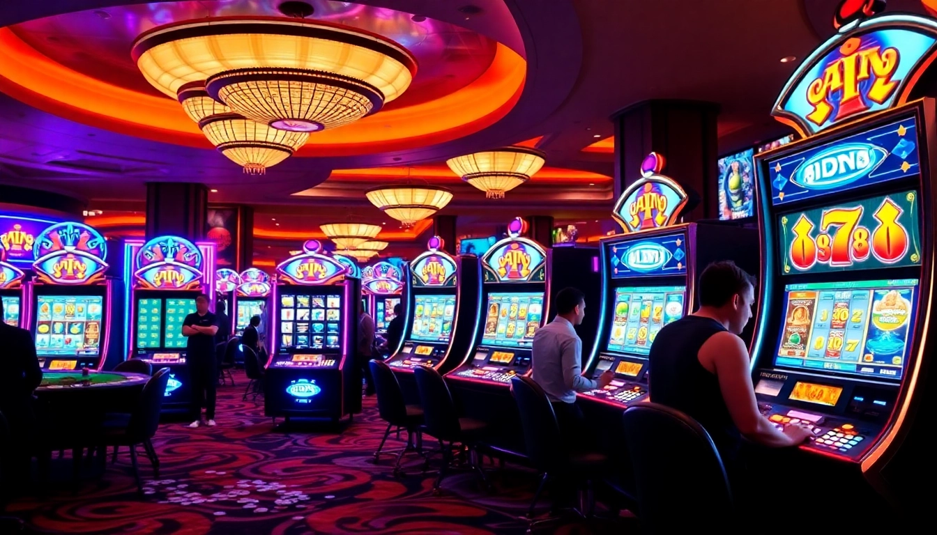 Players enjoying their experience at IDN Slot machines in a vibrant casino