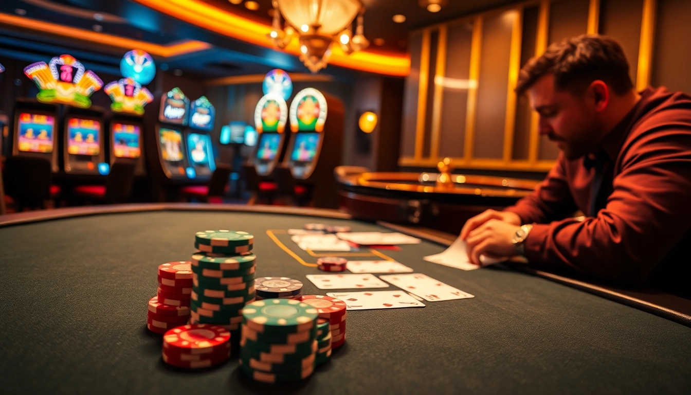 Experience the thrilling atmosphere of https://bl-555.com/ with vibrant poker chips and slot machines.