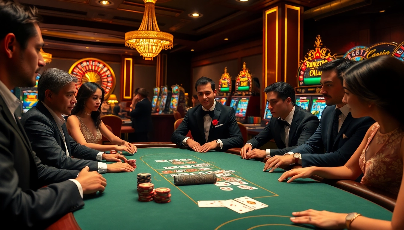 Experience the thrilling ambiance of tt88 with high-stakes poker players at a luxurious casino table.