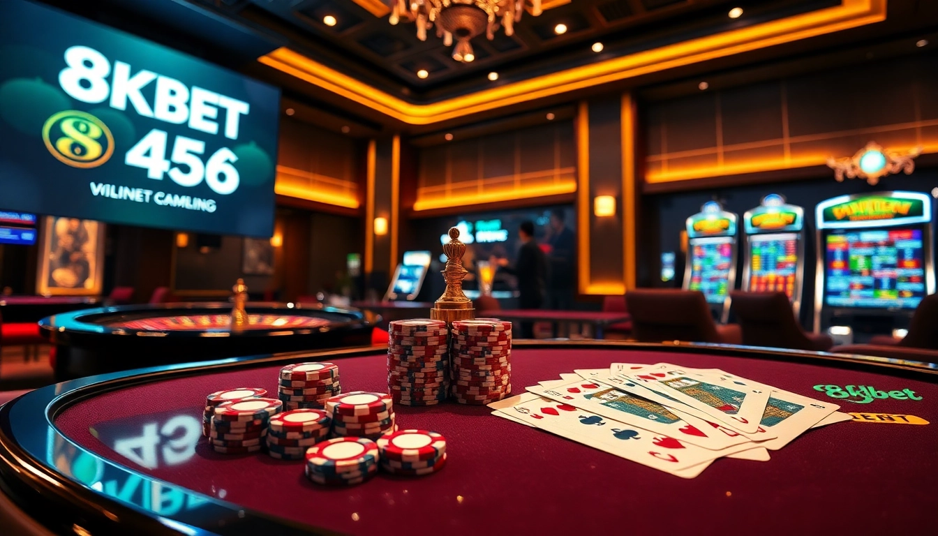 Experience thrill and high-stakes excitement at 8KBET 456 casino with players and vibrant games.